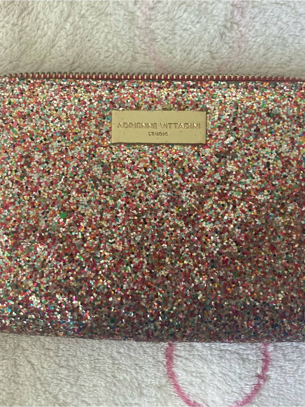 Adrienne Vittadini Multicolor Glitter Zip Cosmetic Clutch